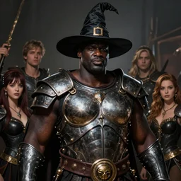 shaquille o'neal wearing breastplate a black witch's hat, highly detailed, d & d, fantasy, highly detailed, digital painting, trending on artstation, concept art, sharp focus, illustration, global illumination, shaded, art by artgerm and greg rutkowski and fuji choko and viktoria gavrilenko and hoang lap