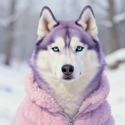 aesthetic portrait commission of a furry husky with lavender and pastel pink colored cozy soft pastel winter outfit, short depth of field close up shot hyper-detailed, soft snowy winter Atmosphere. Character design by charlie bowater, ross tran, artgerm, and makoto shinkai, detailed, inked, western comic book art, 2021 award winning painting