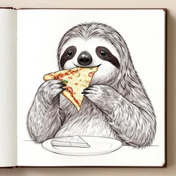 a coloring book picture of a sloth eating a pizza