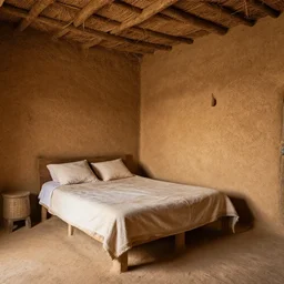 High-quality photography of the bedroom of an old Tuareg house made of mud bricks, Timbuktu, National Geographic
