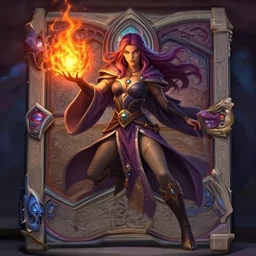 Hearthstone official professional art. A sorceress, wearing a robe casting a fire ball. Insanely coherent physical body parts (face, arms, legs, hair, eyes). Full body realistic, insanely insane, illustration, ArtStation