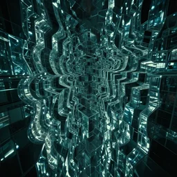 distorted perspective extremely detailed movie still of a distorted mirror maze by denis villenueve, ultra wide angle, wavy, 4 d