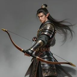 male elf with samurai armor wielding a longbow, 8 k, fantasy, d & d, intricate, highly detailed, smooth, artstation, digital illustration by ruan jia and mandy jurgens and artgerm and wayne barlowe and greg rutkowski and zdislav beksinski