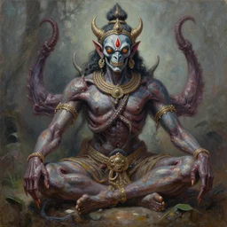 drawing inspiration from sri lankan demonology, divine disease is an artistic representation of the malefic deity whose presence is responsible for the cause of epidemics and infectious diseases, concept art, biomechanical, realistic oil painting by alex grey
