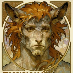 realistic detailed face portrait of a rugged satyr by alphonse mucha, ayami kojima, amano, greg hildebrandt, and mark brooks, male, masculine, half - animal, art nouveau, neo - gothic, gothic, character concept design