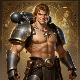 young, energetic, smiling, confident, fit, warhammer, lord of the rings, sweaty, strong, intricate, highly detailed, digital painting, artstation, concept art, smooth, sharp focus, illustration, unreal engine 5, 8 k, art by artgerm and greg rutkowski and alphonse mucha