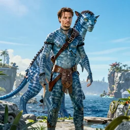 johny Depp in the movie avatar, blue creature, movie poster