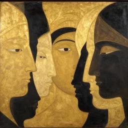 refined spontaneity of nothing but faces in liminal space, golden and black accents, sacred art