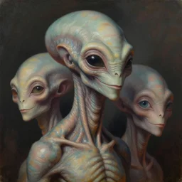 three quarter view, extraterrestrial lifeform portrait, cultured, friendly, whole head, 3/4 view, dramatic lighting, painted by andreas rocha