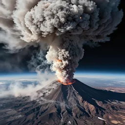 sattelite image from space depicting a smoke cloud coming from a vulcano, maxar, nasa, image, erruption