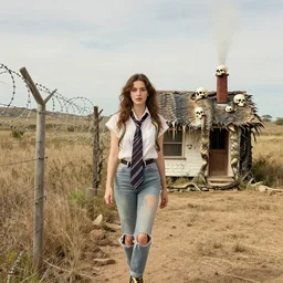I walk 45 miles of barbed wire, I use a cobra snake for a necktie, I've got a brand new house on the roadside made of rattlesnake hide, its got a smokestack chimney laid on top made of human skull, now come on take a little walk with me doll and tell me who do you love?