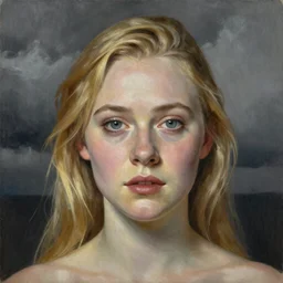 professional painting of Elle Fanning in the style of Anders Zorn, head and shoulders portrait, symmetrical facial features, smooth, sharp focus, illustration, intricate, stormy weather, extremely detailed masterpiece,