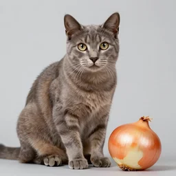 highly detailed chartreux cat sitting next to an onion, beautiful, trending on artstation, 8 k