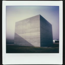 impossibly large concrete structure, minimalist architecture, megalophobia, foggy, old polaroid, expired film,