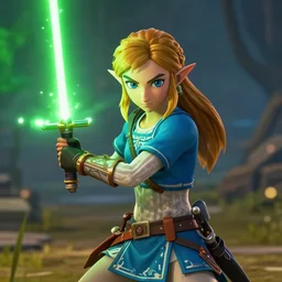 zelda wielding green lightsaber