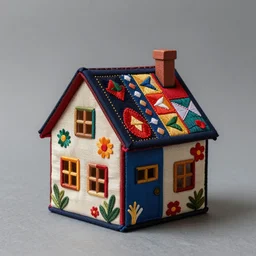 an hyperdetailed minimalist house made of maximalist embroidered rich fabric. hd 1 6 k 8 x matte background.