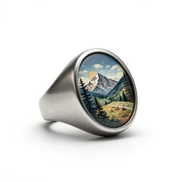 industrial signet ring, stylized 3d render, isolated on a pure white background, centered, entire object in frame, sharp focus, soft studio lighting