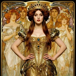 portrait of a beautiful mysterious woman, hands on her hips, fantasy, regal, intricate, by stanley artgerm lau, greg rutkowski, thomas kindkade, alphonse mucha, loish, norman rockwell