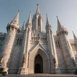 entrance to the castle, smooth walls, mystical spires, high fantasy, very long shot, low angle, digital art, sharp focus, dawn, volumetric lighting, high quality, highly detailed, architecture drawing, illustration, octane render