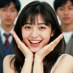 1990s, unbelievably beautiful, perfect, dynamic, epic, cinematic 8K HD movie shot of semi-close-up japanese beautiful cute young J-Pop idol actress girl face, she express joy and posing. By a Chinese movie director. Motion, VFX, Inspirational arthouse, high budget, hollywood style, at Behance, at Netflix, with Instagram filters, Photoshop, Adobe Lightroom, Adobe After Effects, taken with polaroid kodak portra