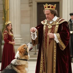 brightly lit historically inaccurate comedy medium shot film still of ( rudy giuliani plays king aethelbald ) king aethelbald steals punches a dog in a medieval comedy titled'the hijinx of king alfred ', directed by john landis, colorful lighting high contrast, hyperrealistic shocking detail trending on artstation 8 k