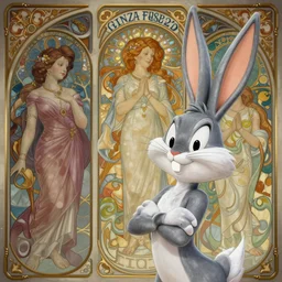 cinematic stills of bugs bunny, deep focus, d & d, fantasy, intricate, elegant, highly detailed, digital painting, artstation, concept art, matte, sharp focus, illustration, hearthstone, art by artgerm and greg rutkowski and alphonse mucha