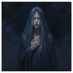 the goddess Nyx cloaked in the night sky, highly detailed painting, trending on artstation