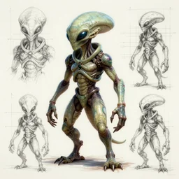 video game alien creature concept art blueprint, trending on artstation