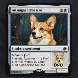 “An augmentation sorcerer does an experiment to enlarge his pet corgi, Simic experiment, Magic the Gathering, D&D, fantasy, intricate, cinematic lighting, highly detailed, digital painting, artstation, concept art, smooth, sharp focus, illustration, art by Artgerm and Greg Rutkowski and Alphonse Mucha”