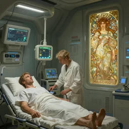 Hospital, sci-fi, highly detailed, digital painting, artstation, concept art, smooth, sharp focus, illustration, art by artgerm and greg rutkowski and alphonse mucha