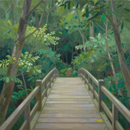 painting of a forest bridge by qian xuan and sesshu toyo