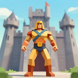 low poly he-man Infront of castle Grayskull