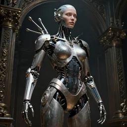 humanoid cyborg woman concept by sandra chevrier laurie greasley gustave dore ron english, cybernetics, low contrast, cinematic dramatic lighting, hyper realistic detailed intricate render, hypermaximalist, ornate, epic composition, 4 k 8 k, cryengine octane, sharp focus, concept art, masterpiece