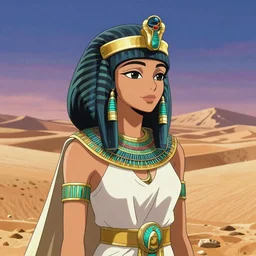 a portrait of a beautiful Egyptian girl wearing ancient Egyptian fashion, desert background, rich vivid colors, ambient lighting, dynamic lighting, 4k, official media, anime key visual, makoto shinkai, ilya kuvshinov, lois van baarle, rossdraws, detailed, trending on artstation