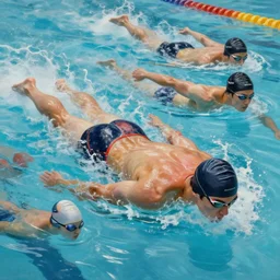 concept art of muscular male swimming athlete swimming, highly detailed painting by dustin nguyen, akihiko yoshida, greg tocchini, greg rutkowski, cliff chiang, 4 k resolution, trending on artstation, 8 k