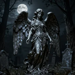beautiful gothic graveyard angel statue, intricate portrait artwork by carlos schwabe, h. r. giger, tom bagshaw, kilian eng, h. r. giger, very coherent artwork, dreamlike, darkness, noir, moonlit, dramatic, octane render, unreal engine, 8 k, high contrast