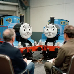 thomas the tank engine undergoes psychotherapy, photorealistic, kodak film
