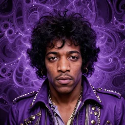 jimi hendrix as a purple haze, soft, sharp focus, detailed, fractals, artwork by Ruan Jia