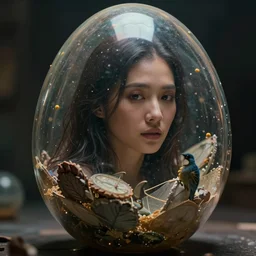 very detailed close-up of a woman trapped inside a transparent egg , cinematic atmosphere, by Greg Rutkowski and Grafit Studio, Lee McCall, Patiphan Sottiwilai, Phong Yintion J - Jiang Geping, Pete Mc Nally