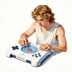 watercolor painting of a greek god playing on a gamecube