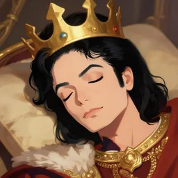 centered!! macro head portrait of medieval king sleeping tired michael jackson, artstation, detailed cartoon, elegant, digital painting, concept art, smooth, sharp focus, illustration, ghibli, makoto shinkai, don bluth, fujita goro, jean giraud, akihiko yoshida, tom whalen 8 k