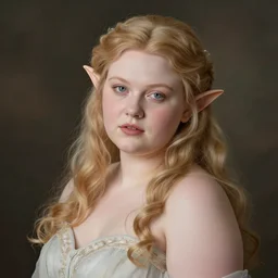 A stunningly beautiful high key studio portrait adorable young curvy elven princess. Pale skin.
