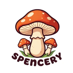 Spencers Shroomery logo. Mushroom theme colorful retro styling by ivan chermayeff