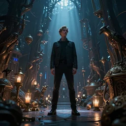 man in magical area, by greg rutkowski, by anton fadeev, by rhads, 4 k, volumetric lighting