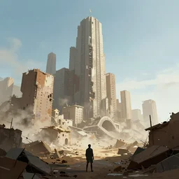 lost city by atey ghailan, by simon stalenhag, by joe fenton, by kaethe butcher, dynamic lighting, gradient light blue, brown, blonde cream and white color scheme, grunge aesthetic