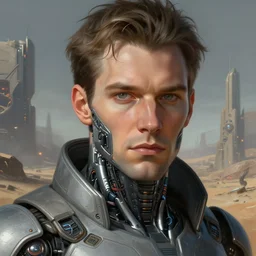ultra realistic style illustration, john dunsworth as jim lahey, nasa cyborg in an apocalyptic wasteland, gorgeous face, cyberpunk, sci - fi, fantasy, intricate, elegant, highly detailed, digital painting, artstation, concept art, smooth, sharp focus, illustration, art by mansik yang and rashed alakroka and simon stalenhag and wlop