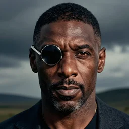 a mugshot of idris elba wearing a monocle