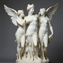 sculpture of venus and aphrodite with wings, full body, hyperrealistic style in carrara marble