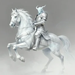 A faded ghost devil warrior riding a giant ghost horse with armour, fantasy art, in the style of Frank Neidhardt, illustration, epic art, fantasy, intricate, elgant, amazing detail, digital painting, artstation, concept art, smooth, sharp focus
