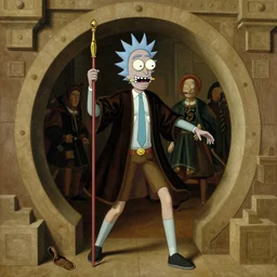renaissance painting of rick sanchez entering a portal by Leonardo Da Vinci